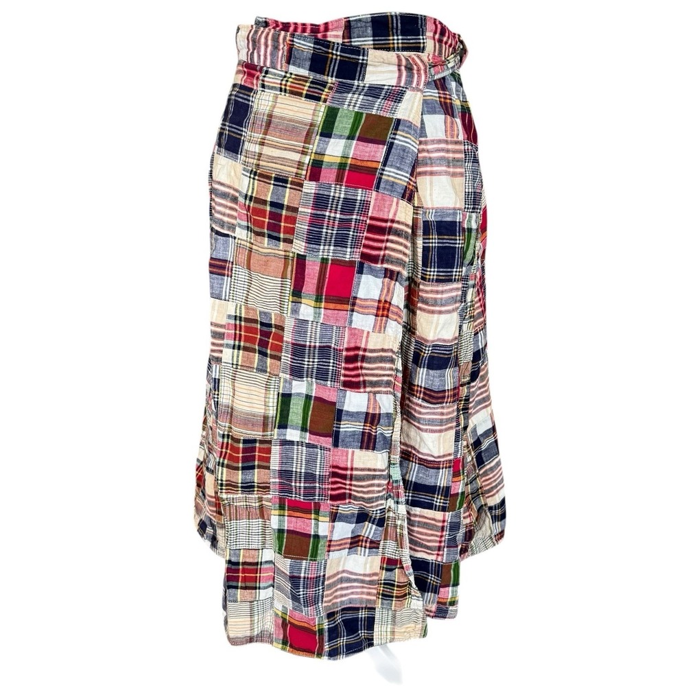 VTG 70s Patchwork Madras Plaid Wrap Skirt Size XS Coastal Preppy - Picture 3 of 7